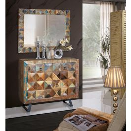 GINER Y COLOMER Buffet pour entrée en bois recyclé multicolore avec 2 tiroirs et 2 portes - 87 x 100 x 32 cm