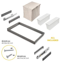 Emuca Kit 2 plateaus auxiliaires, 1 panier et rack ajustable Quartz pour armoires, glissières extension totale et à fermeture douce, Module 80cm, Finition Titane
