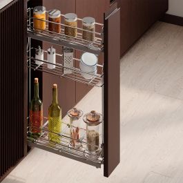 Emuca porte-bouteilles extractible SupraMax avec fermeture à amortie, gauche, 3 plateaux, module 150mm, Acier, Chromé