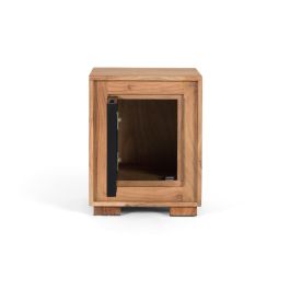 GINER Y COLOMER Table de chevet en bois de manguier massif, design contemporain avec finition naturelle et porte noire, dimensions incluses