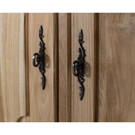 GINER Y COLOMER Buffet 2 Portes 2 Étagères Intérieures en Bois de Téca Naturelle 150 cm - Meuble de Rangement Rustique avec Piano et Finition Dorée