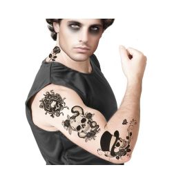 Tatouages Temporaires Blanc et Noir avec Crânes, Fleurs et Chapeaux - Lot de 15 Décalcomanies Éphémères pour Adultes Precio: 9.8900004. SKU: B1BTKTERL8