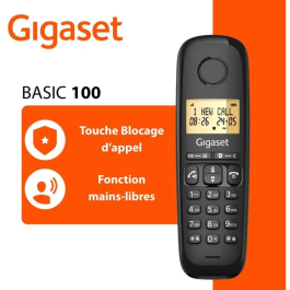 Gigaset Basic 100 Trio Téléphone fixe - Noir - Écran rétroéclairé 1.5", Répertoire 50 contacts, Mode mains libres, Fonction blocage des appels, Affichage appelant