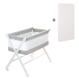 Berceau Cododo Pliable - ROBA - Toile et maille - Matelas et roulettes a freins - 90 x 45 cm - Gris / Blanc