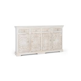 GINER Y COLOMER - Buffet en bois de manguier massif style ancien couleur blanc vieilli - 4 portes, 4 tiroirs - 180 x 100 x 40 cm