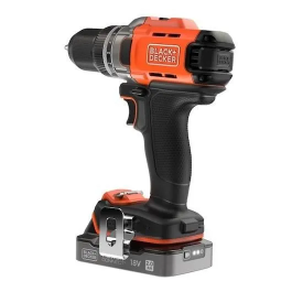 Black+Decker Perceuse Visseuse sans Fil 18V + 2 Batteries 2Ah + Chargeur + Coffret BCD382D2XK-QW