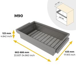 Emuca Kit panier métallique et rack ajustable Quartz pour armoires, glissières extension totale et à fermeture douce, Module 90cm, Finition Titane