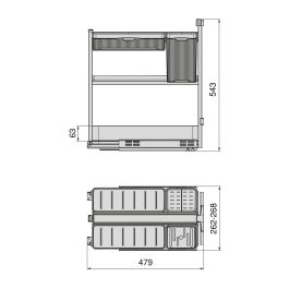 Emuca Chariot extractible avec paniers et accessoires Harmony avec fermeture à amortie, Module largeur 300mm hauteur 700mm, Acier et Bois, Gris anthracite