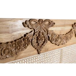 GINER Y COLOMER - Cabecero en tête de lit en bois massif de teck avec panneau en canne tressée, design Louis XVI classique, finition naturelle - 174 cm