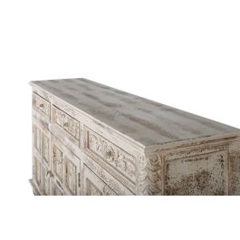 GINER Y COLOMER - Buffet en bois de manguier massif, finition blanc craquelé vieilli, 3 portes sculptées à la main, 175x95x44 cm