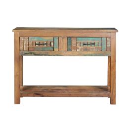 GINER Y COLOMER Console à 2 tiroirs en bois recyclé artisanal - Consola exclusiva - Multicolore - Dimensions 106x33x76 cm