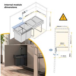 Emuca bac de tri sélectif a montage inférieur et extraction manuelle pour élément de cuisine Recycle, 2x20litres, Plastique gris antracite