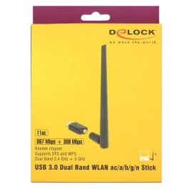 DELOCK USB 3.0 Dualband WLAN ac/a/b/g/n Stick 867 + 300 Mbps mit externer Antenne