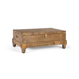 GINER Y COLOMER Buffet coffre en bois de manguier massif avec tige abattante et tiroir, style rustique industriel - 99 x 63 x H 74 cm (H totale avec pates 85 cm)