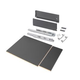 Emuca Kit de tiroirs pour cuisine ou salle de bains Vertex avec réglages 3D, hauteur 178mm, avec panneaux inclus, module 450mm, Gris antracite