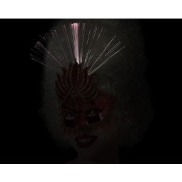 Mask Venitienne Antiface Rouge Brillant avec Plumes et Strass pour Adulte - Femme, Fêtes Nocturnes, Carnaval, Déguisement Baroque