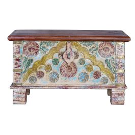 GINER Y COLOMER Bâûl coffre de rangement en bois de manguier couleur noyer, style ethnique avec détails en bronze, ouverture supérieure - 80x40x45 cm