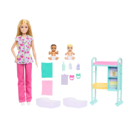 Barbie JMK12 Coffret de Jeu Pédiatre Barbie Careers avec Poupée Barbie, 2 Bébés, Table d'Examen et Accessoires