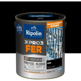 Ripolin Peinture pour Métal XPRO3 FER Noir Brillant 2 L avec Protection Anticorrosion Dual Protect System 9 Ans