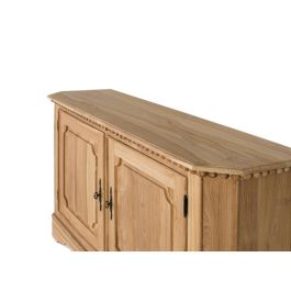 GINER Y COLOMER Buffet 2 Portes 2 Étagères Intérieures en Bois de Téca Naturelle 150 cm - Meuble de Rangement Rustique avec Piano et Finition Dorée