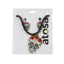 Set de Collier et Boucles d'Oreilles avec Crâne Coloré pour Catrina - Bijou Festif pour Halloween et Fêtes Thématiques