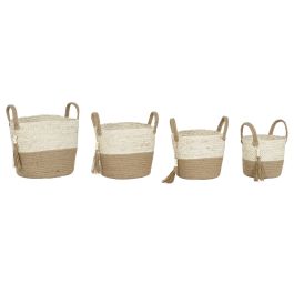 Set de basket Home ESPRIT Naturel Marron Clair Jute Fibre de maïs Moderne 40 x 40 x 41 cm