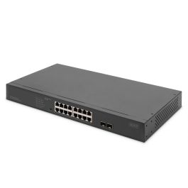 DIGITUS Switch 16-Port Gigabit Netzwerkswitch, 19 Zoll, unmanaged, 2 Uplink Ports, SFP