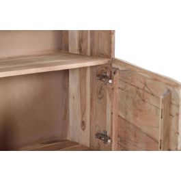 GINER Y COLOMER Buffet en bois d'acacia et métal, 2 portes et 3 tiroirs, couleur naturel et noir, buffet rustique avec pattes métal et sculptures manuelles