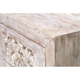 GINER Y COLOMER - Buffet commode 5 tiroirs en bois de manguier avec base en fer, couleur blanc vieilli et gris, dimensions 105 x 45 x 35 cm