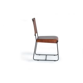 GINER Y COLOMER - Lot de 2 chaises design en cuir marron avec piètement en métal, pour salle à manger ou bureau