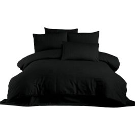 Jeu de couette 220x240 cm avec 2 taies d'oreiller 60x60 cm, 70% polyester, 30% coton, noir ASI8683743939176