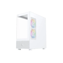 Xigmatek Alphard M Arctic - Boîtier PC Mini tour (M-ATX) - 4 ventilateurs 120mm A-RGB - 2 panneaux en verre trempé - Ports USB 3.0 et HD Audio - Blanc