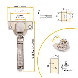 Emuca Lot de 20 charnières droites X92N et embases de montage mixtes, Diamètre 5x9.5mm, Hauteur 0, Acier, Nickelé
