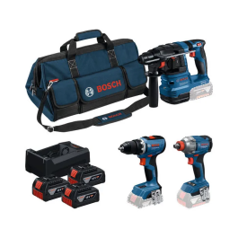 Bosch Professional GSR 18V-65, GDX 18V-285, GBH 18V-22 : Perceuse visseuse, boulonneuse et perforateur 18V avec batteries 3x5,0Ah et sac de transport renforcé Precio: 814.284. SKU: B14GDZGVGZ