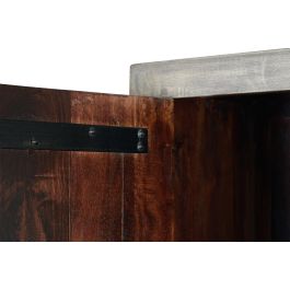 GINER Y COLOMER Armoire 2 portes en bois de manguier et métal patiné gris antiquité, avec soleil fleuri et étagères, 180 x 116 x 42 cm