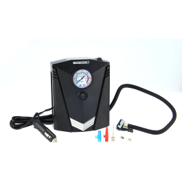 Precision Steel - Mini compresseur d'air 12V, 100W, 8 bars avec manomètre, embouts Presta, Schrader et aiguille, câble 3 m, torche LED