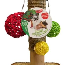 Tyrol TYR3281012067640 Arbre pour lapins en pommier 14 x 19 x 26 cm Bois, jonc marin, boules de rotin
