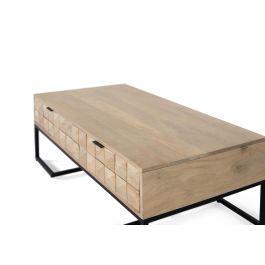 GINER Y COLOMER - Table basse design en bois de manguier avec 2 tiroirs et structure métallique noire - 120 cm, Style moderne industriel