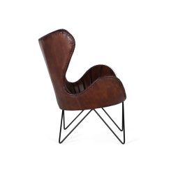GINER Y COLOMER Fauteuil en cuir véritable marron avec structure métallique - Dimensions 83 x 77 x 100 cm