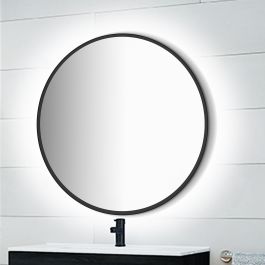 Emuca Miroir Zeus avec éclairage décoratif à LED et cadre noir, diamètre 80 cm, AC 230V 50Hz, 12 W, Aluminium et Verre