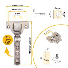 Emuca Lot de 20 charnières droites X91N avec embases de montage mixtes, Diamètre 5x9.5mm, Hauteur 0, Acier, Nickelé