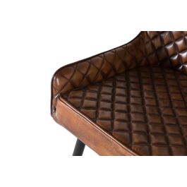 GINER Y COLOMER - Fauteuil design en cuir marron vieilli, dossier capitonné, structure en fer noir - 87x62x51 cm