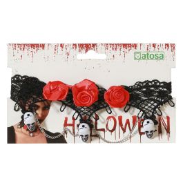 Collar Catrina Gothique en Acier Inoxydable avec Pendentif Crâne et Fleurs Rouges - Collier Gothique pour Déguisement Halloween