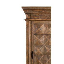 GINER Y COLOMER - Buffet bar en bois de manguier avec porte à motif pointe de diamante - Intérieur à étagères et casier à bouteilles - Finition noyer (Dimensions Porte: 148x35cm)