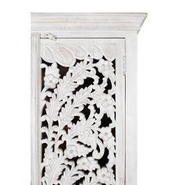 Giner y Colomer - Buffet en bois de manguier massif, finition blanc vieilli, portes sculptées main, 3 étagères - 180x90x40 cm