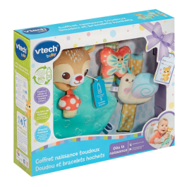 Vtech Baby Coffret Naissance Toudoux - Doudou et Bracelets Hochets en Plastique Recyclé - Jouet Sensoriel 0 Mois - Multicolore