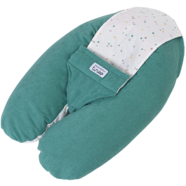 TINEO Coussin de maternité MultiRelax 3-en-1 - Tissu éponge vert pois - Grossesse, allaitement et transat bébé