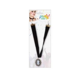 Gargantilla de cuello negro con medallón central estilo camafeo vintage - Collier adulte pour femme pour théâtre, cosplay et événements rétro