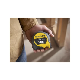 Stanley Mètre Ruban Magnétique CONTROL-LOCK STHT37233-0, 10 m x 25 mm, Double Marquage, Crochet Aimanté Détachable, Classe II, Léger et Compact, Boîtier Bimatériau