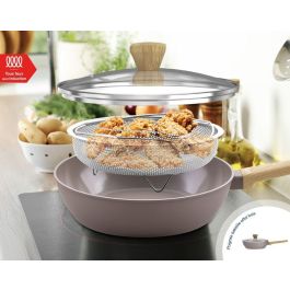 Sauteuse - Tous feux dont induction - ARTHUR MARTIN - AM9910 - Revetement céramique - Ø 24 cm - Couvercle et panier inox - Taupe
